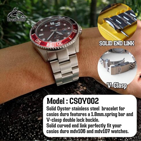 CSOY002 Solid Oysters Stainless Steel Bracelet for Casio Duro MDV106 / MDV107 – 1.8mm Spring Bar, V-Clasp Double Lock, Solid Curved End Link Fit Stainless Steel in Saudi Arabia