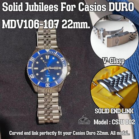 CSOY002 Solid Oysters Stainless Steel Bracelet for Casio Duro MDV106 / MDV107 – 1.8mm Spring Bar, V-Clasp Double Lock, Solid Curved End Link Fit Stainless Steel in Saudi Arabia