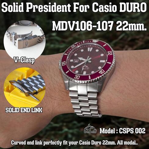 CSOY002 Solid Oysters Stainless Steel Bracelet for Casio Duro MDV106 / MDV107 – 1.8mm Spring Bar, V-Clasp Double Lock, Solid Curved End Link Fit Stainless Steel in Saudi Arabia