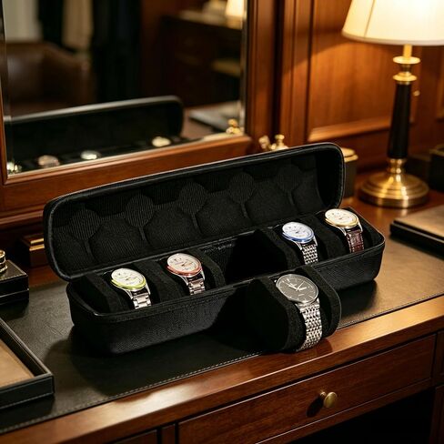 Hard Watch Travel Case for Men & Women, 5 Slot Portable Watch Holder Organizer with Shockproof Protection, Lightweight Watch Storage Case for Travel and Home Display in Saudi Arabia