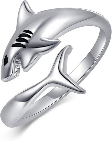 Shark Ring 18K White Gold Plated Adjustable Open Thumb Rings Sea Shark Jewelry Gifts for Women Men in Saudi Arabia