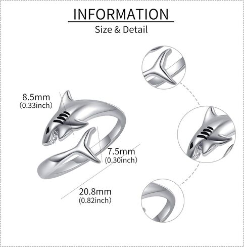 Shark Ring 18K White Gold Plated Adjustable Open Thumb Rings Sea Shark Jewelry Gifts for Women Men in Saudi Arabia