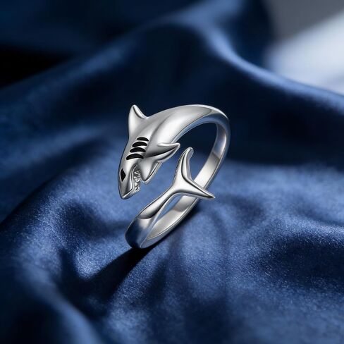 Shark Ring 18K White Gold Plated Adjustable Open Thumb Rings Sea Shark Jewelry Gifts for Women Men in Saudi Arabia