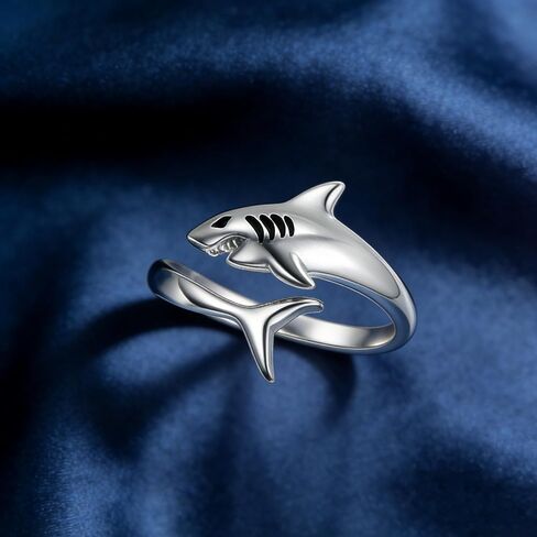 Shark Ring 18K White Gold Plated Adjustable Open Thumb Rings Sea Shark Jewelry Gifts for Women Men in Saudi Arabia