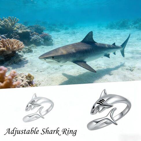 Shark Ring 18K White Gold Plated Adjustable Open Thumb Rings Sea Shark Jewelry Gifts for Women Men in Saudi Arabia