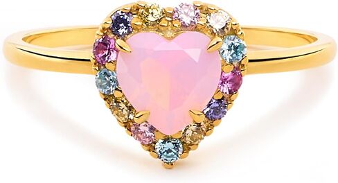 STORYJEWELLERY خاتم القلب الوردي، خاتم الحجر الوردي، خواتم الأحجار الكريمة الملونة للنساء، خواتم مطلية بالذهب للنساء in Kuwait