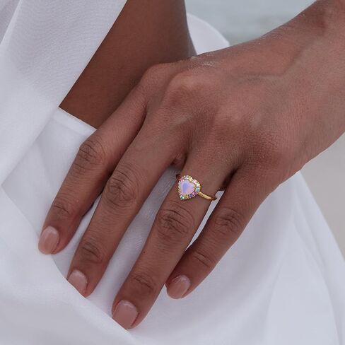 STORYJEWELLERY خاتم القلب الوردي، خاتم الحجر الوردي، خواتم الأحجار الكريمة الملونة للنساء، خواتم مطلية بالذهب للنساء in Kuwait