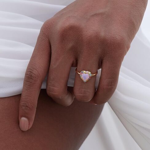 STORYJEWELLERY خاتم القلب الوردي، خاتم الحجر الوردي، خواتم الأحجار الكريمة الملونة للنساء، خواتم مطلية بالذهب للنساء in Kuwait