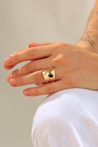 Wide Band Ring for Women | Sculptural Statement Rings| 18K Gold Plated Polish Large Thumb Index Full Finger Rinds in Saudi Arabia