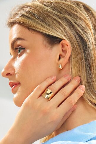 Wide Band Ring for Women | Sculptural Statement Rings| 18K Gold Plated Polish Large Thumb Index Full Finger Rinds in Saudi Arabia