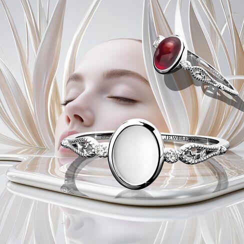 925 Sterling Silver 6x8 mm Oval Bezel Cup Ring Blank – Rhodium Plated Ring Base for Breast Milk Jewelry, Keepsakes, Resin Art and Custom Cabochon Creations for Women in Saudi Arabia