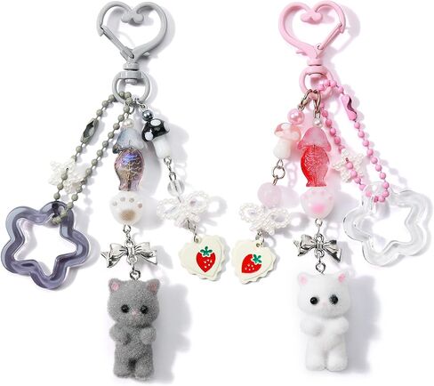ChunlongFour Cute Plush Cat Keychain Aesthetic Y2K Style Key chain Fashionable Critters Matching Keychains Purse Charms Accessory for Women Bags and Wallets Couples Gifts in Saudi Arabia