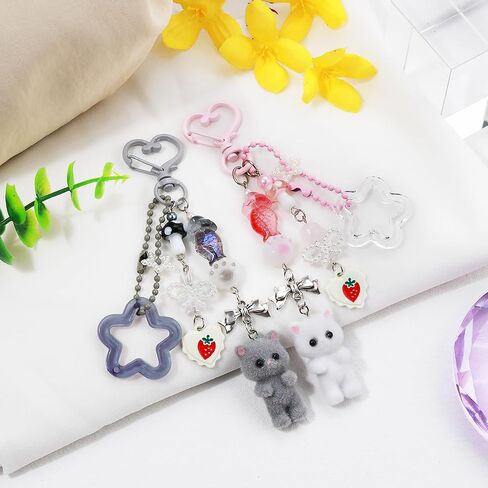 ChunlongFour Cute Plush Cat Keychain Aesthetic Y2K Style Key chain Fashionable Critters Matching Keychains Purse Charms Accessory for Women Bags and Wallets Couples Gifts in Saudi Arabia