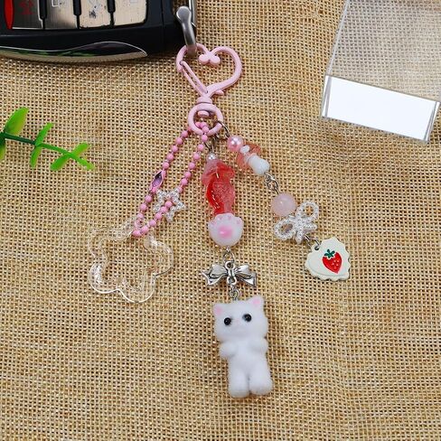 ChunlongFour Cute Plush Cat Keychain Aesthetic Y2K Style Key chain Fashionable Critters Matching Keychains Purse Charms Accessory for Women Bags and Wallets Couples Gifts in Saudi Arabia