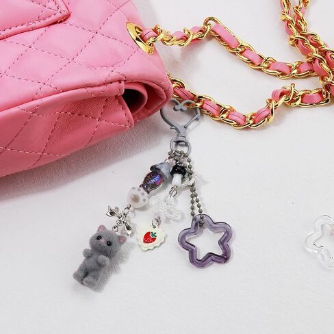 ChunlongFour Cute Plush Cat Keychain Aesthetic Y2K Style Key chain Fashionable Critters Matching Keychains Purse Charms Accessory for Women Bags and Wallets Couples Gifts in Saudi Arabia