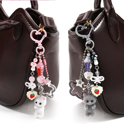 ChunlongFour Cute Plush Cat Keychain Aesthetic Y2K Style Key chain Fashionable Critters Matching Keychains Purse Charms Accessory for Women Bags and Wallets Couples Gifts in Saudi Arabia