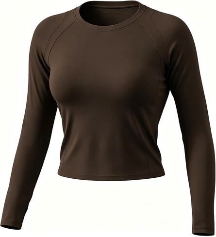 Aoxjox Women's Raglan Lumira Long Sleeve Workout T-Shirt Crew Neck Tee No Pad Lumastretch™ Luxe Gym Yoga T Shirt Top in Kuwait