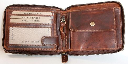 FLW Large Glazed Genuine Leather Wallet with Metal Zipper Around and Chain in Saudi Arabia