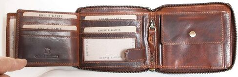 FLW Large Glazed Genuine Leather Wallet with Metal Zipper Around and Chain in Saudi Arabia
