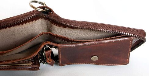 FLW Large Glazed Genuine Leather Wallet with Metal Zipper Around and Chain in Saudi Arabia