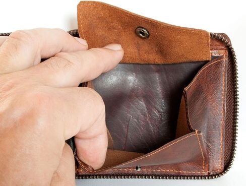 FLW Large Glazed Genuine Leather Wallet with Metal Zipper Around and Chain in Saudi Arabia