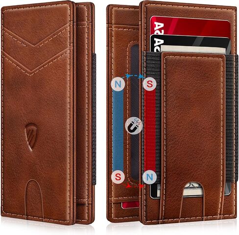 RUNBOX Slim Wallet for Men with Magnetic Closure, Leather Front Pocket RFID Blocking Bifold Holds 9-13 Cards, Card Holder with ID Window & Stretchable Cash Pocket, Gift for Him in Saudi Arabia