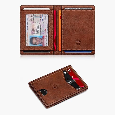RUNBOX Slim Wallet for Men with Magnetic Closure, Leather Front Pocket RFID Blocking Bifold Holds 9-13 Cards, Card Holder with ID Window & Stretchable Cash Pocket, Gift for Him in Saudi Arabia