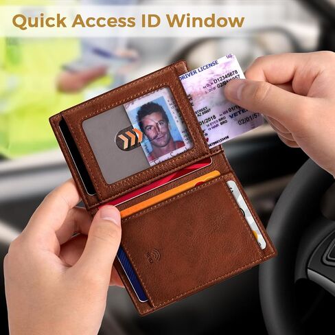 RUNBOX Slim Wallet for Men with Magnetic Closure, Leather Front Pocket RFID Blocking Bifold Holds 9-13 Cards, Card Holder with ID Window & Stretchable Cash Pocket, Gift for Him in Saudi Arabia
