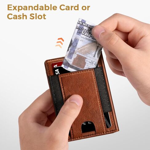 RUNBOX Slim Wallet for Men with Magnetic Closure, Leather Front Pocket RFID Blocking Bifold Holds 9-13 Cards, Card Holder with ID Window & Stretchable Cash Pocket, Gift for Him in Saudi Arabia