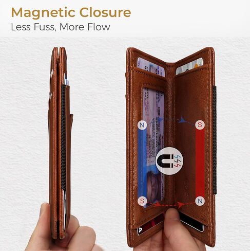 RUNBOX Slim Wallet for Men with Magnetic Closure, Leather Front Pocket RFID Blocking Bifold Holds 9-13 Cards, Card Holder with ID Window & Stretchable Cash Pocket, Gift for Him in Saudi Arabia