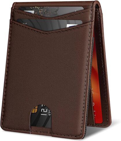 Leather Wallet for Men Genuine Leather RFID Blocking Bifold compact Wallet With Magnetic Closure 3 ID Window in Saudi Arabia