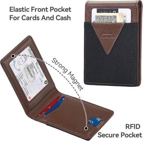 Leather Wallet for Men Genuine Leather RFID Blocking Bifold compact Wallet With Magnetic Closure 3 ID Window in Saudi Arabia