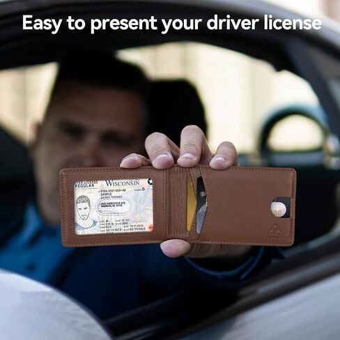 Leather Wallet for Men Genuine Leather RFID Blocking Bifold compact Wallet With Magnetic Closure 3 ID Window in Saudi Arabia