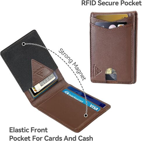 Leather Wallet for Men Genuine Leather RFID Blocking Bifold compact Wallet With Magnetic Closure 3 ID Window in Saudi Arabia