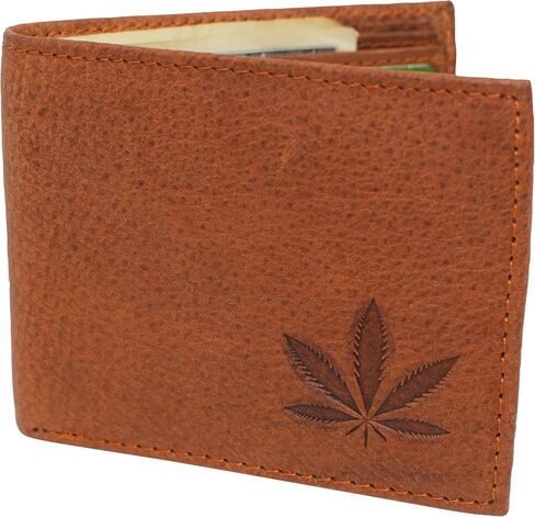 Marijuana Leaf RFID Blocking Real Leather Bifold Classic Wallet for Men in Kuwait
