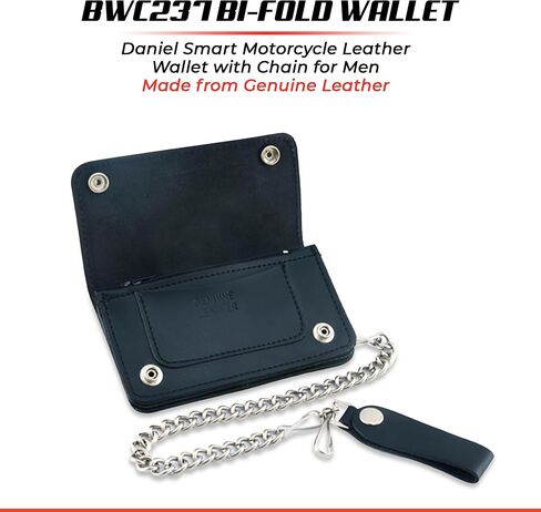 DS Daniel Smart Renegade Motorcycle Wallet with Chain for Men - Long Bi-Fold Genuine Leather Wallet with Credit Card Slit and Cash Pockets in Saudi Arabia