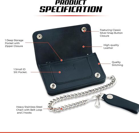 DS Daniel Smart Renegade Motorcycle Wallet with Chain for Men - Long Bi-Fold Genuine Leather Wallet with Credit Card Slit and Cash Pockets in Saudi Arabia