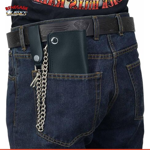 DS Daniel Smart Renegade Motorcycle Wallet with Chain for Men - Long Bi-Fold Genuine Leather Wallet with Credit Card Slit and Cash Pockets in Saudi Arabia
