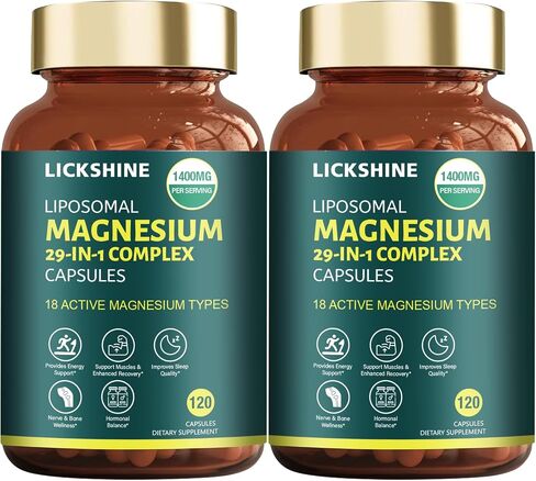 29-in-1 1400mg Liposomal Magnesium Complex for Women & Men Supplement with Glycinate Citrate Malate Oxide - 18 Types Magnesium with Vitamin D3, K2, B6, B12 & Coq10, Support Bone, Muscle, 240 Capsules in Kuwait
