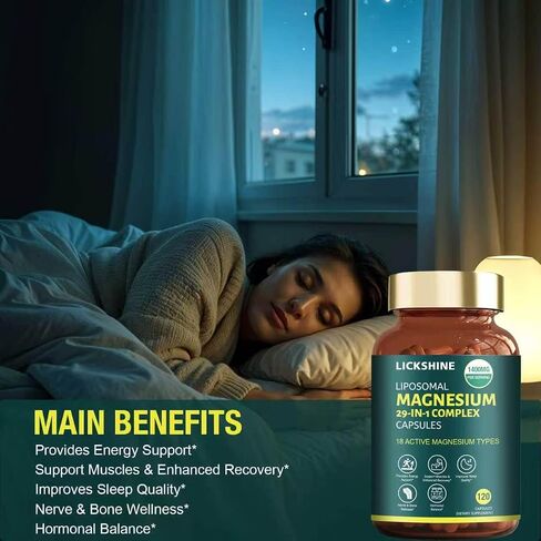 29-in-1 1400mg Liposomal Magnesium Complex for Women & Men Supplement with Glycinate Citrate Malate Oxide - 18 Types Magnesium with Vitamin D3, K2, B6, B12 & Coq10, Support Bone, Muscle, 240 Capsules in Kuwait