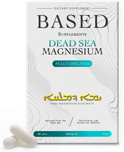 Based Dead Sea Magnesium | Pure Magnesium Glycinate | Support Stress Relief, Sleep, Heart Health, Nerves, Muscles, and Metabolism | 60 Capsules in Saudi Arabia