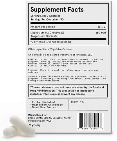 Based Dead Sea Magnesium | Pure Magnesium Glycinate | Support Stress Relief, Sleep, Heart Health, Nerves, Muscles, and Metabolism | 60 Capsules in Saudi Arabia
