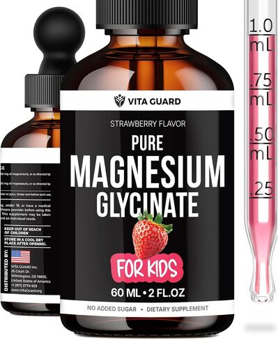 Vita Guard Pure Magnesium Glycinate for Kids – High Absorption Liquid Magnesium Drops for Sleep, Calm & Muscle Support – Sugar Free Kids Magnesium Supplement for Toddlers & Children Natural Strawberry in Saudi Arabia
