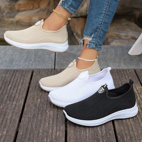 Women's Summer Breathable Mom Shoes - Plus Size Lightweight Soft Sole Slip-On Casual Shoes(Navy Blue) in Kuwait