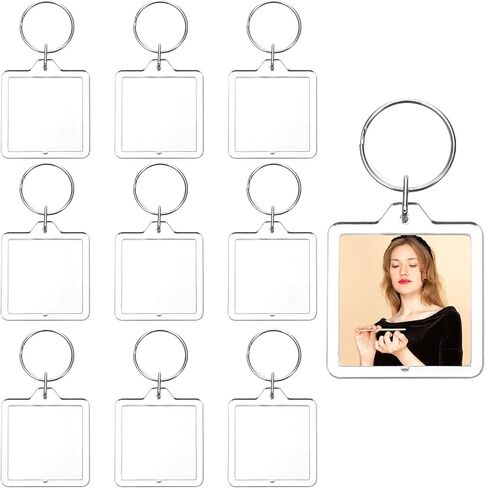 10 PCS Acrylic Photo Keychain Holder, 4x4cm Frame Square Custom Clear Photo Insert Keychains, Keyring Acrylic Keychains Blanks in Clear DIY Photos Key Chain for Insert 3.3 * 3.3cm Pictures in Kuwait