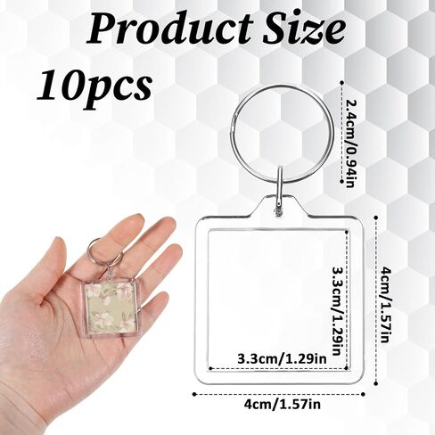 10 PCS Acrylic Photo Keychain Holder, 4x4cm Frame Square Custom Clear Photo Insert Keychains, Keyring Acrylic Keychains Blanks in Clear DIY Photos Key Chain for Insert 3.3 * 3.3cm Pictures in Kuwait