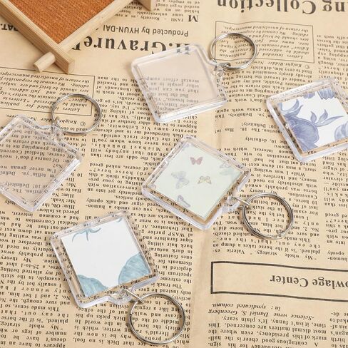 10 PCS Acrylic Photo Keychain Holder, 4x4cm Frame Square Custom Clear Photo Insert Keychains, Keyring Acrylic Keychains Blanks in Clear DIY Photos Key Chain for Insert 3.3 * 3.3cm Pictures in Kuwait