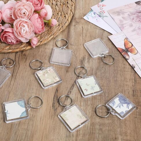 10 PCS Acrylic Photo Keychain Holder, 4x4cm Frame Square Custom Clear Photo Insert Keychains, Keyring Acrylic Keychains Blanks in Clear DIY Photos Key Chain for Insert 3.3 * 3.3cm Pictures in Kuwait