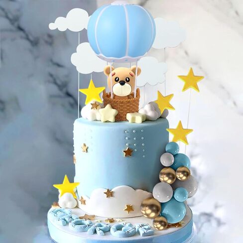 LaVenty Blue Baby Shower Cake Topper Hot Air Balloons Cake Decoration Bear Cake Decoration Baby Bear BBaby Shower Birthday Cake Decoration in Kuwait