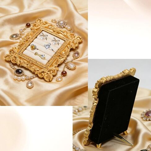 حامل إطار خاتم ذهبي عتيق للنساء، 3.94x3.54 في إطار الصورة حامل منظم خاتم الخطوبة مع وسادة مخملية، حامل عرض المجوهرات لحفل الزفاف، عرض المجوهرات in Kuwait